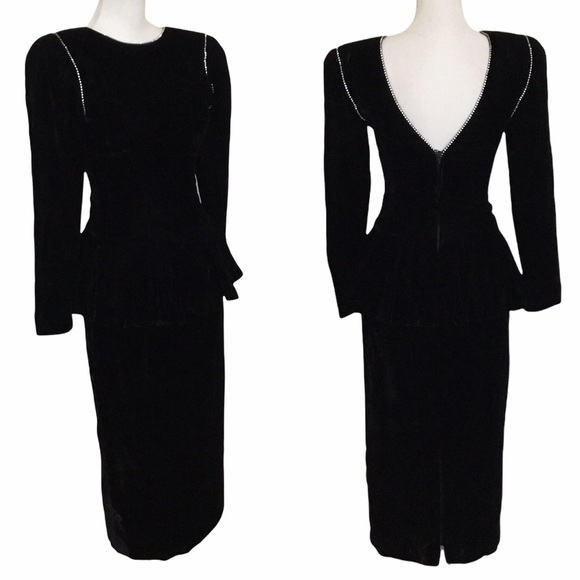 Neiman Marcus Velvet Midi Peplum Dress Size XS - Picture 1 of 10